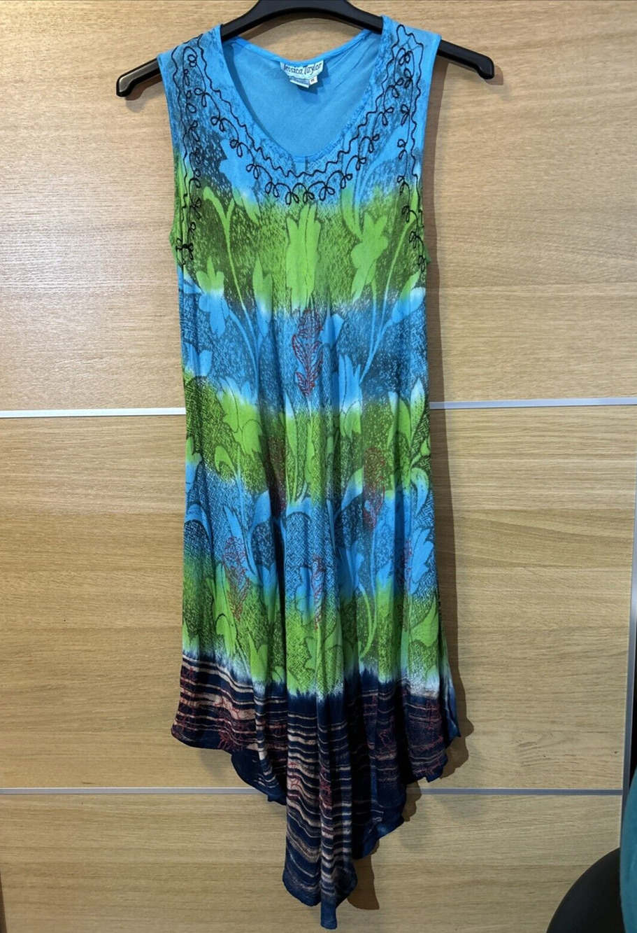 Jessica Taylor asymmetrical sleeveless Dress blue & Green Womens Sz 1X boho 90s